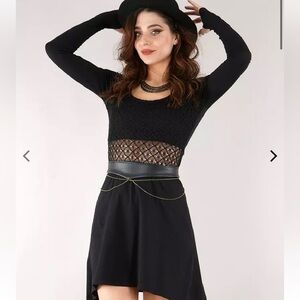 Black Lace-Inset A-Line Dress